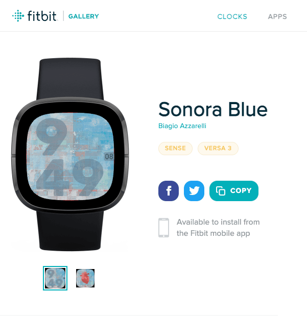 Sonora Blue Fitbit Smartwatch clockface